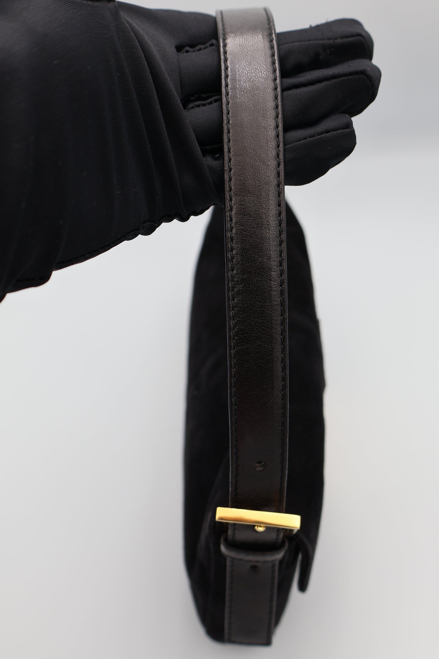 Baguette Black Suede Shoulder Bag