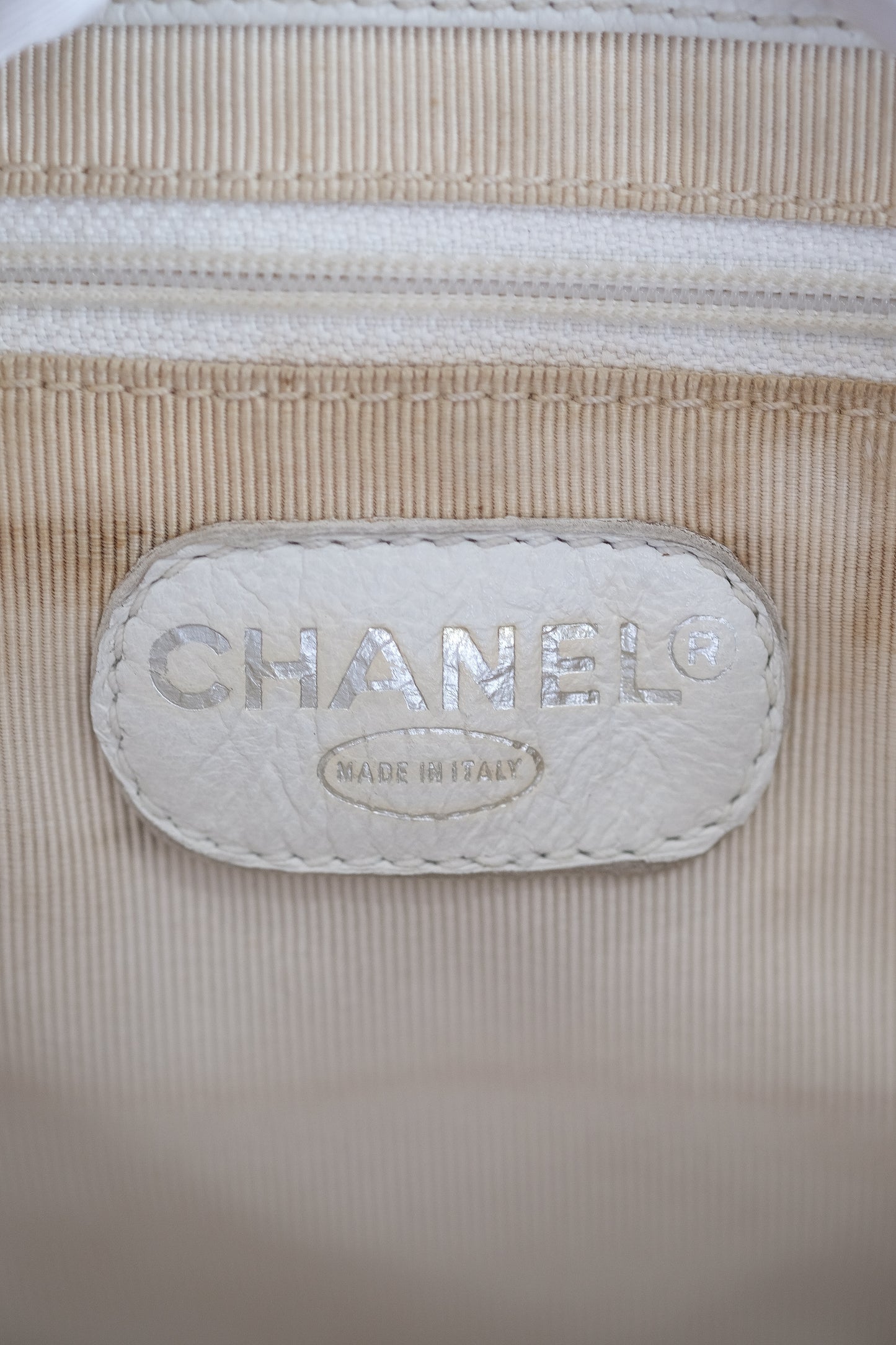 Chanel White Caviar Leather Tote Bag