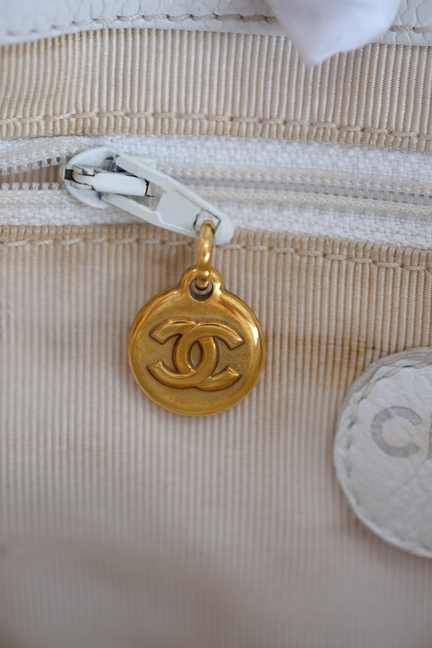 Chanel White Caviar Leather Tote Bag