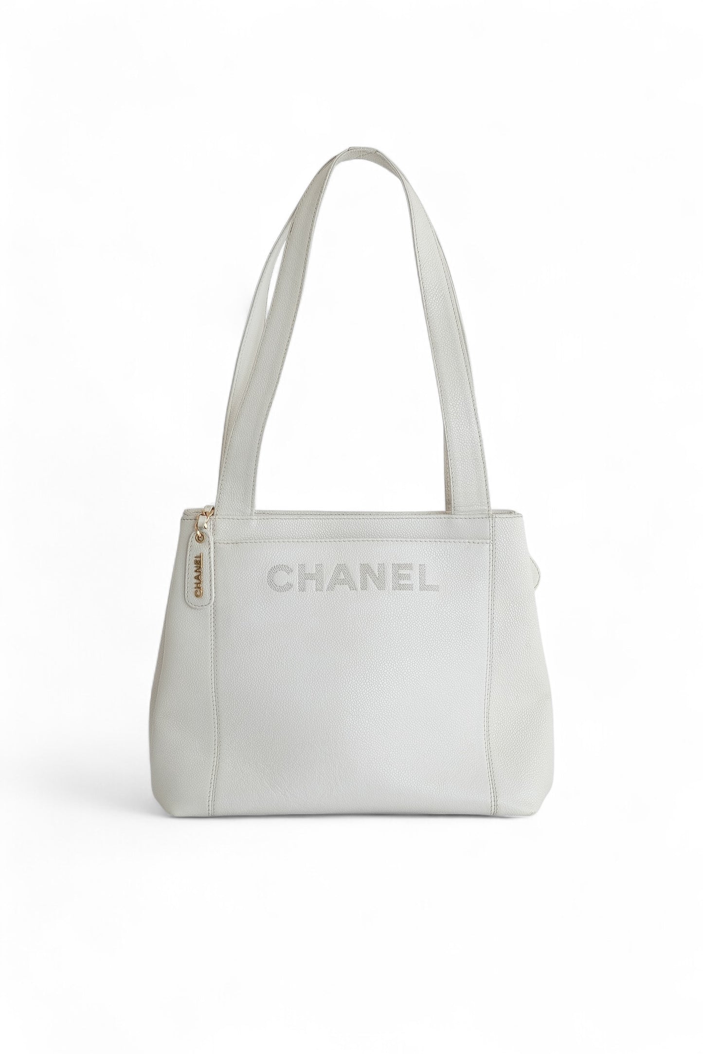 Chanel White Caviar Leather Tote Bag