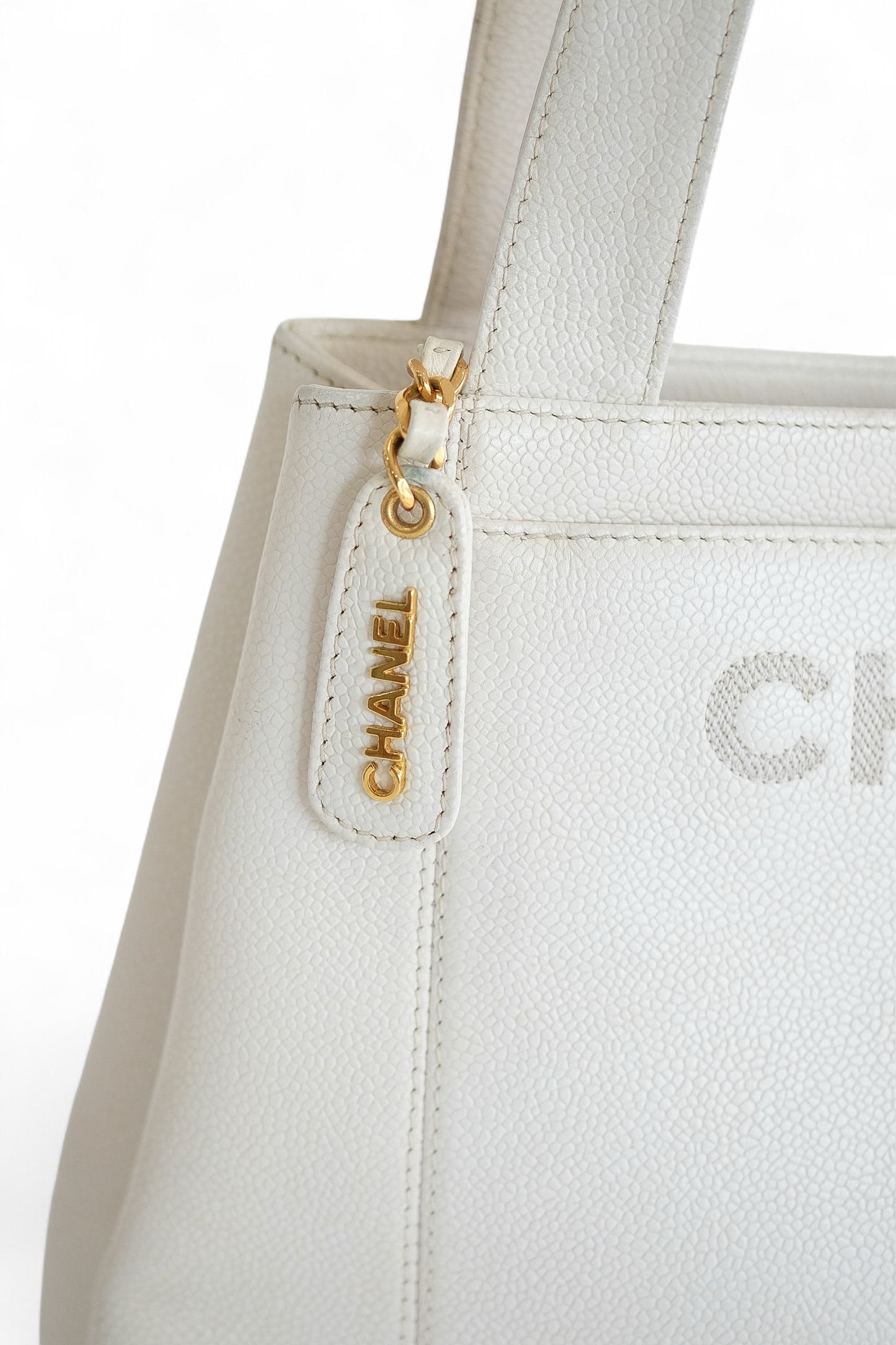 Chanel White Caviar Leather Tote Bag
