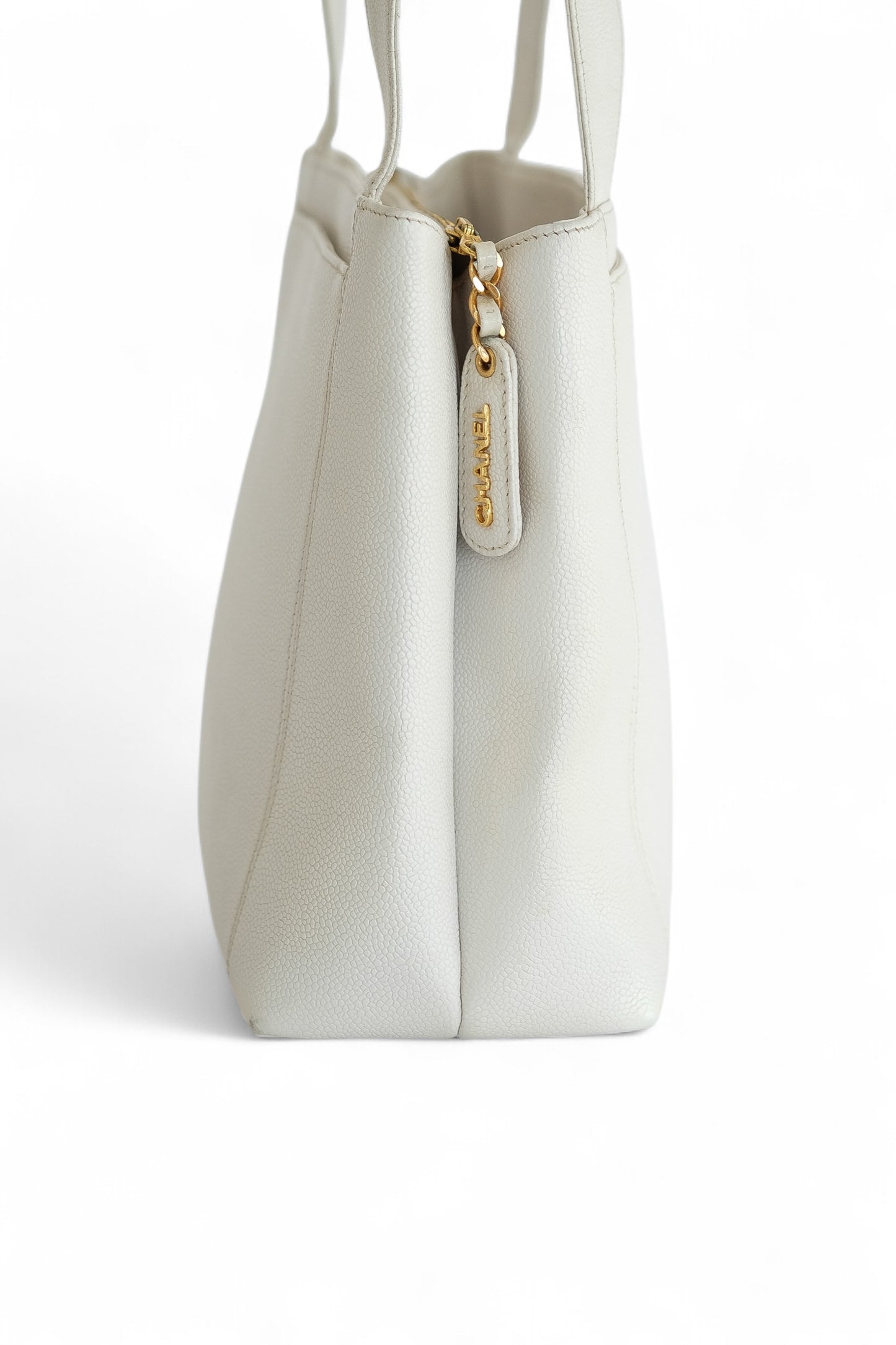 Chanel White Caviar Leather Tote Bag
