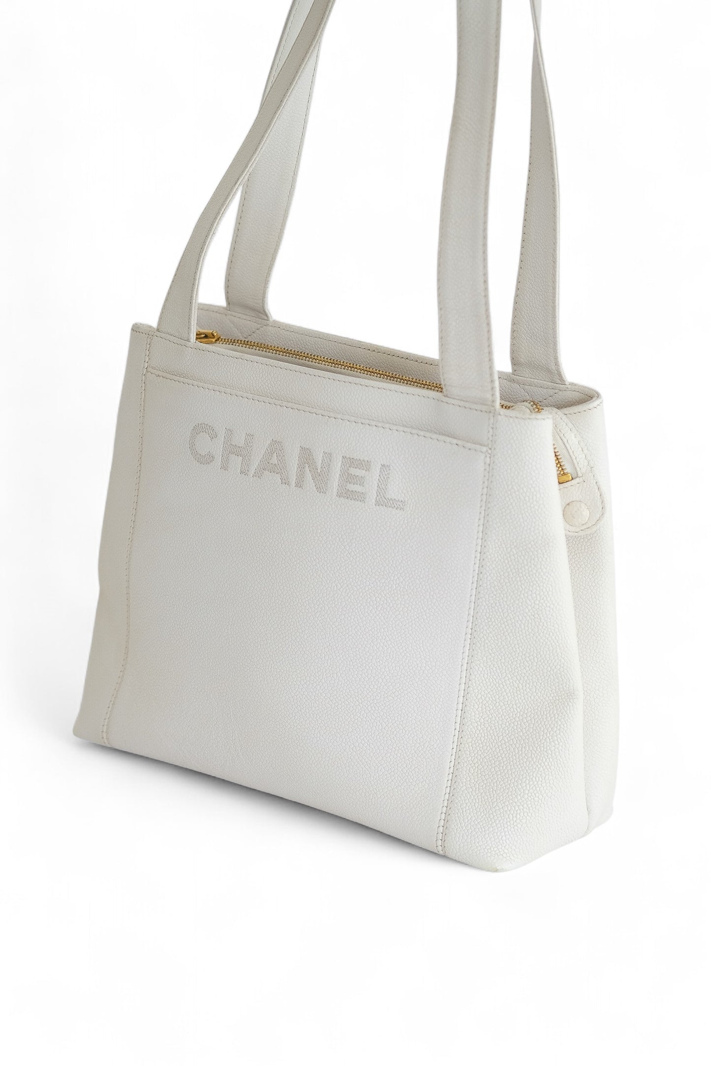 Chanel White Caviar Leather Tote Bag