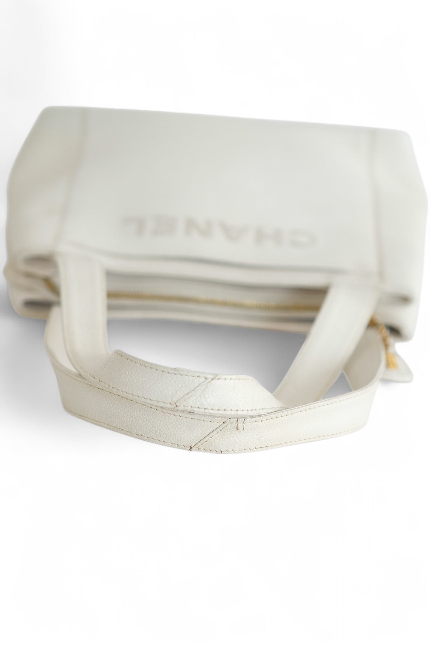 Chanel White Caviar Leather Tote Bag