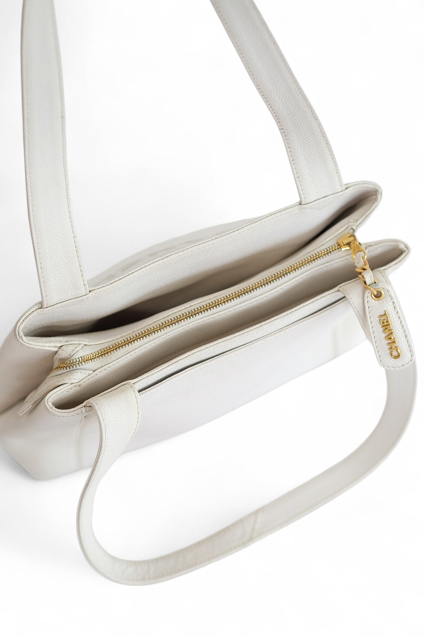 Chanel White Caviar Leather Tote Bag