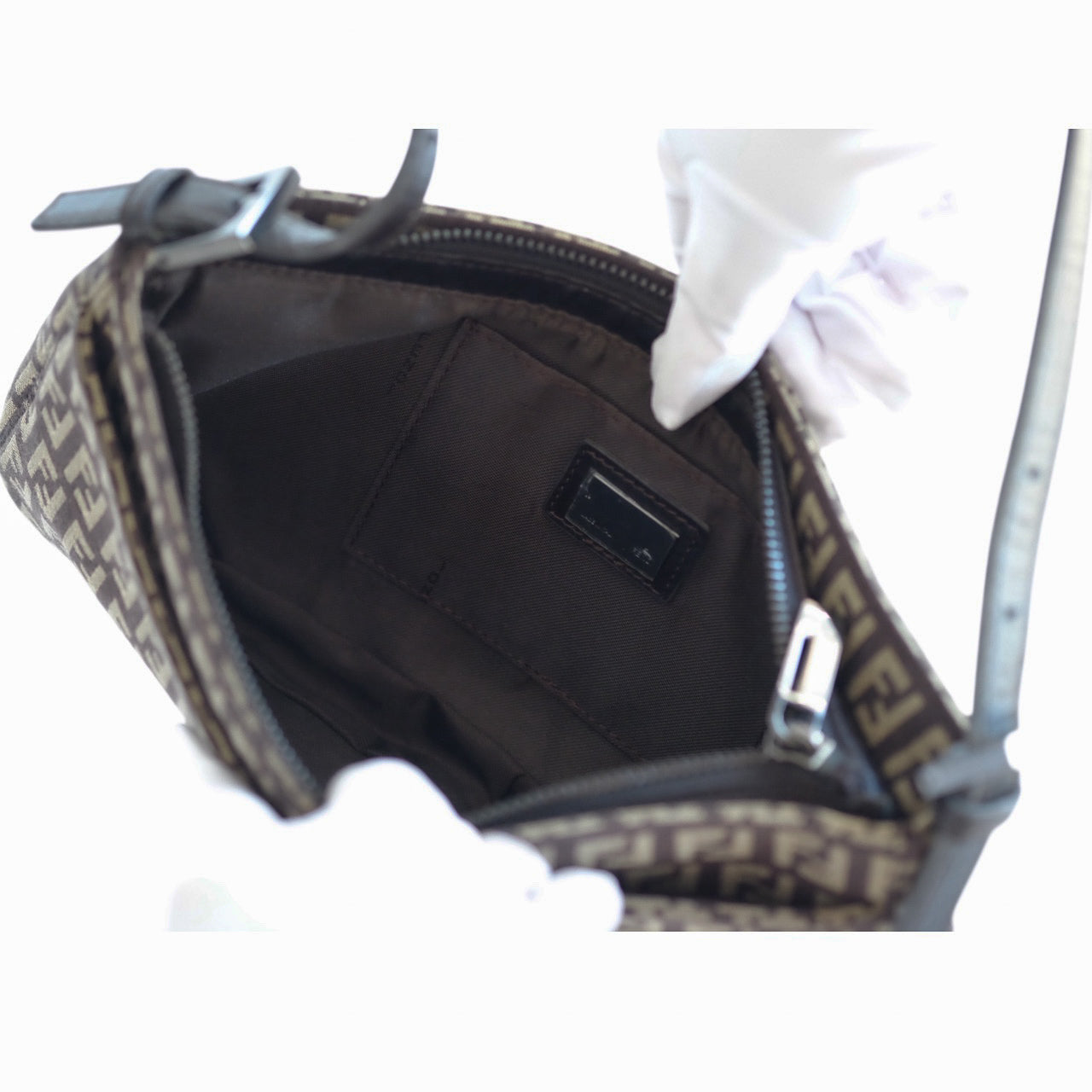 Fendi Brown Zucchino Canvas Pouchette Shoulder Bag