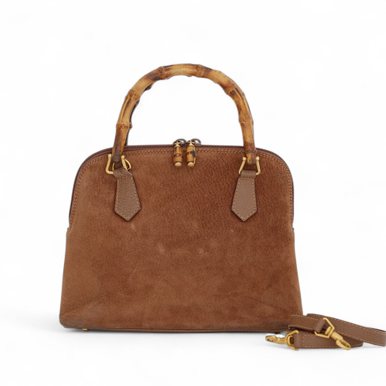 【ベタあり】 old Gucci bamboo hand bag brown Gucci Brown Suede Bamboo Top Handle Bag – Her Vintage