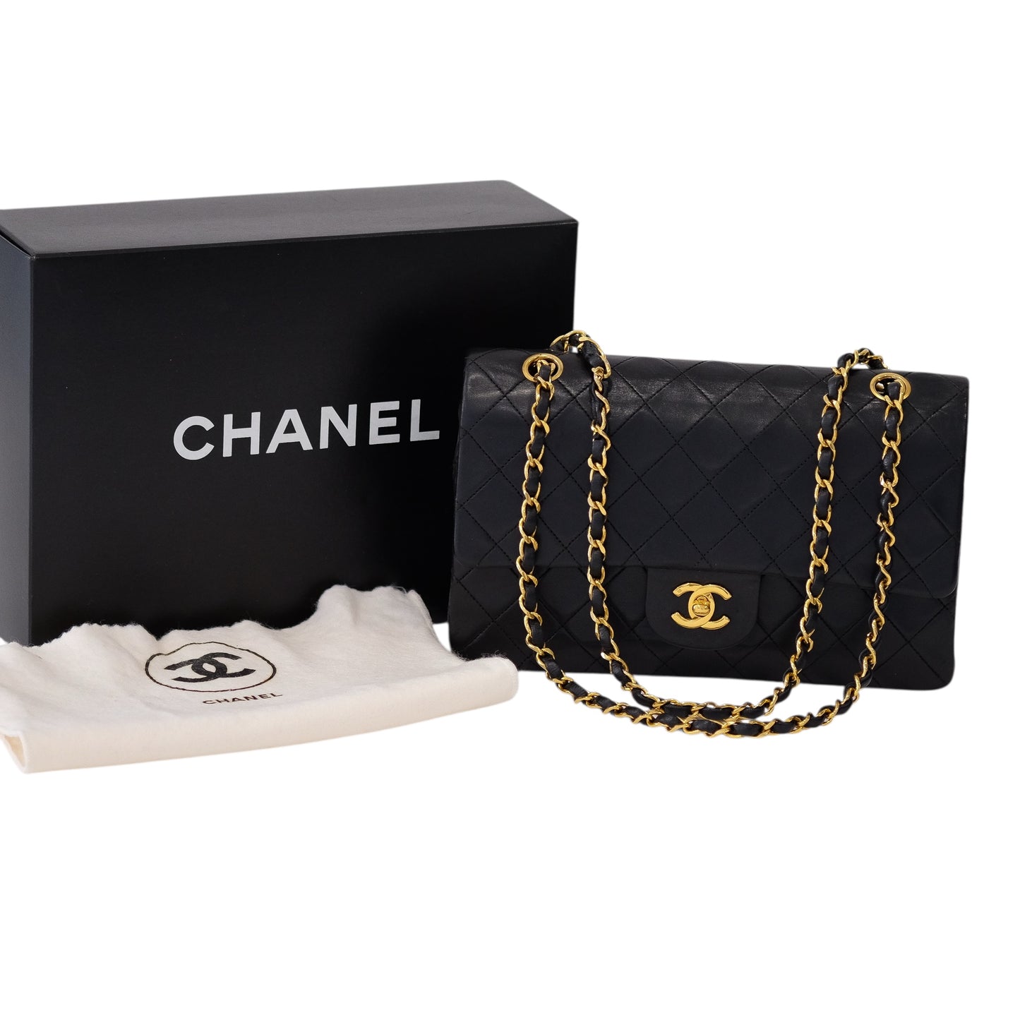 Chanel Vintage Black Lambskin Medium Classic Double Flap Bag