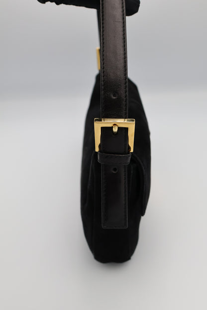 Fendi Baguette Black Suede Shoulder Bag