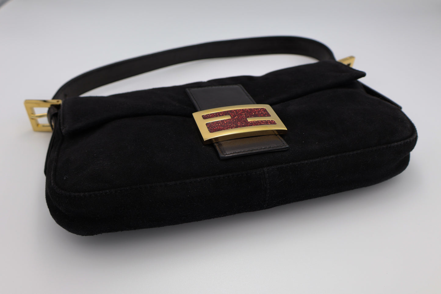 Fendi Baguette Black Suede Shoulder Bag