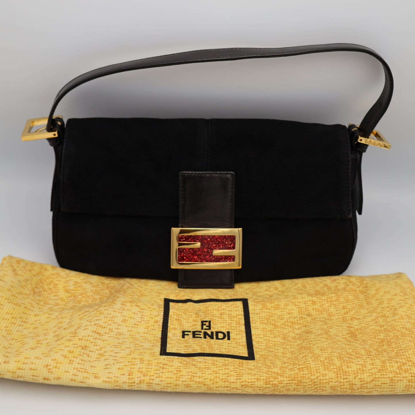 Fendi Baguette Black Suede Shoulder Bag