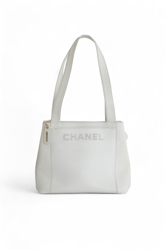 Chanel White Caviar Leather Tote Bag