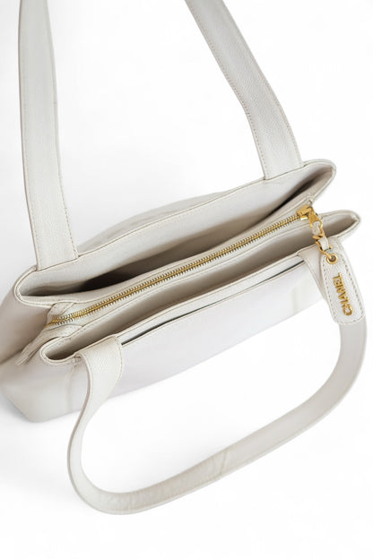 Chanel White Caviar Leather Tote Bag