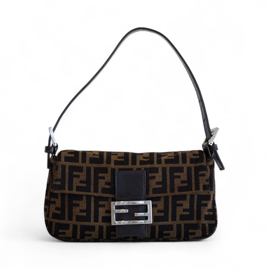 Fendi Zucca Baguette Brown Canvas Shoulder Bag