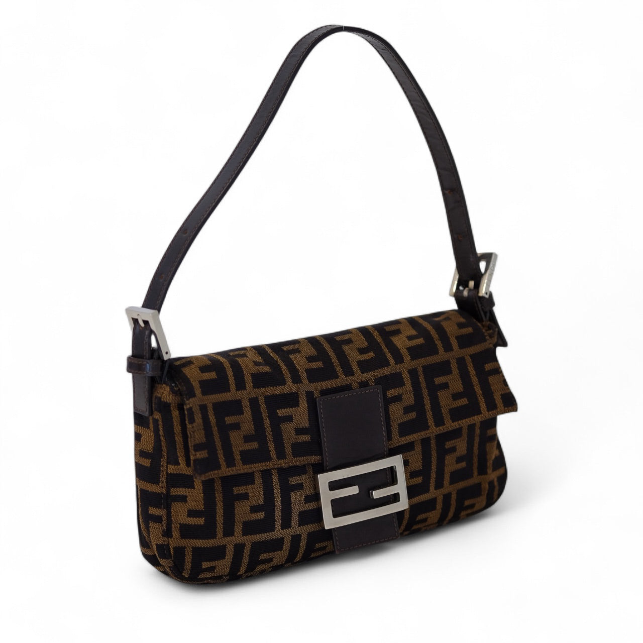 Fendi Zucca Baguette Brown Canvas Shoulder Bag