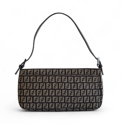 Fendi Brown Zucchino Canvas Pouchette Shoulder Bag