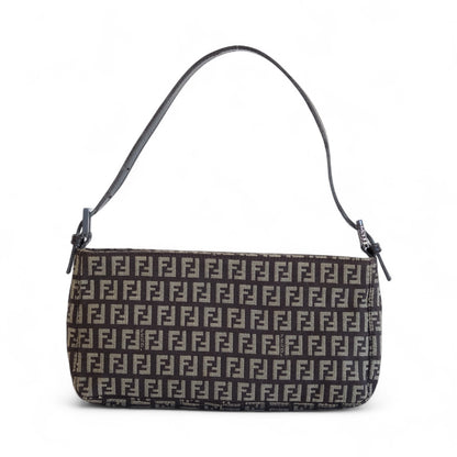 Fendi Brown Zucchino Canvas Pouchette Shoulder Bag