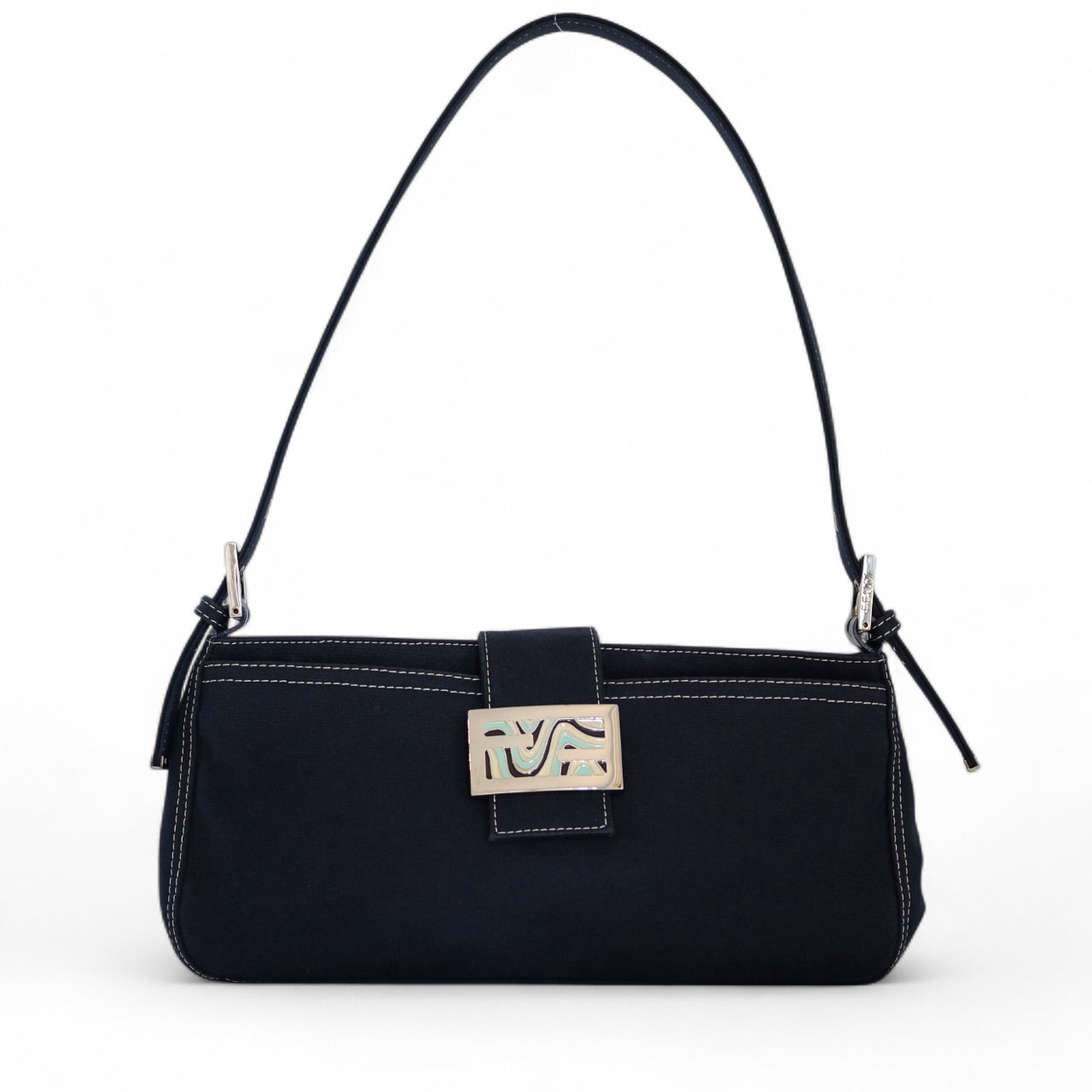 Fendi Denim Navy Baguette Shoulder Bag