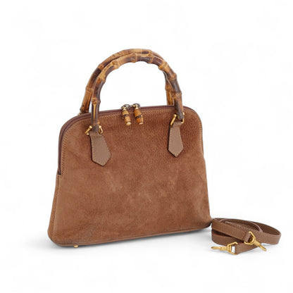 Gucci Brown Suede Bamboo Top Handle Bag