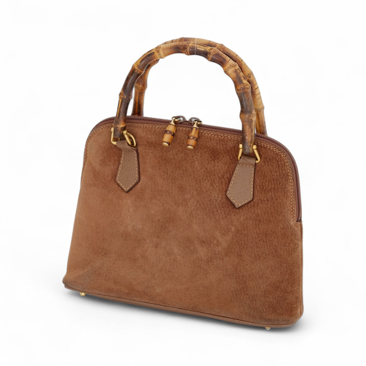Gucci Brown Suede Bamboo Top Handle Bag
