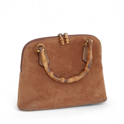Gucci Brown Suede Bamboo Top Handle Bag