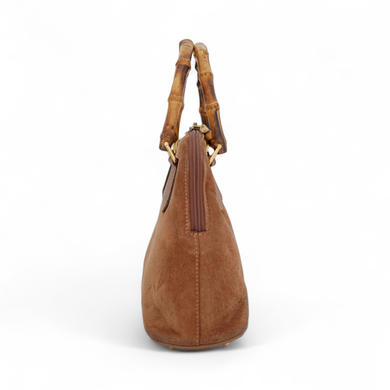 Gucci Brown Suede Bamboo Top Handle Bag