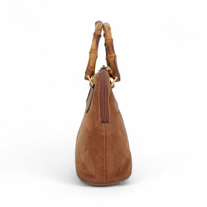 Gucci Brown Suede Bamboo Top Handle Bag