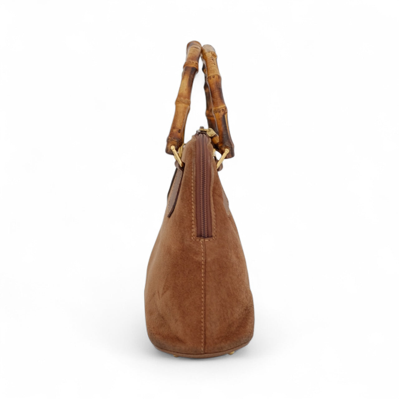 Gucci Brown Suede Bamboo Top Handle Bag
