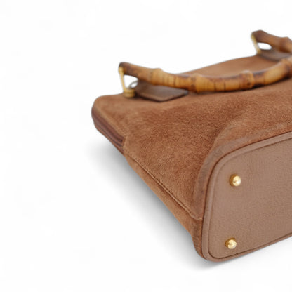 Gucci Brown Suede Bamboo Top Handle Bag