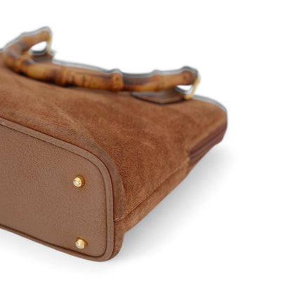 Gucci Brown Suede Bamboo Top Handle Bag