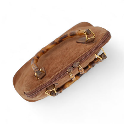 Gucci Brown Suede Bamboo Top Handle Bag