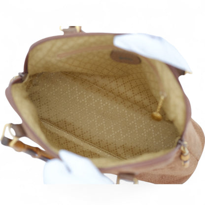 Gucci Brown Suede Bamboo Top Handle Bag