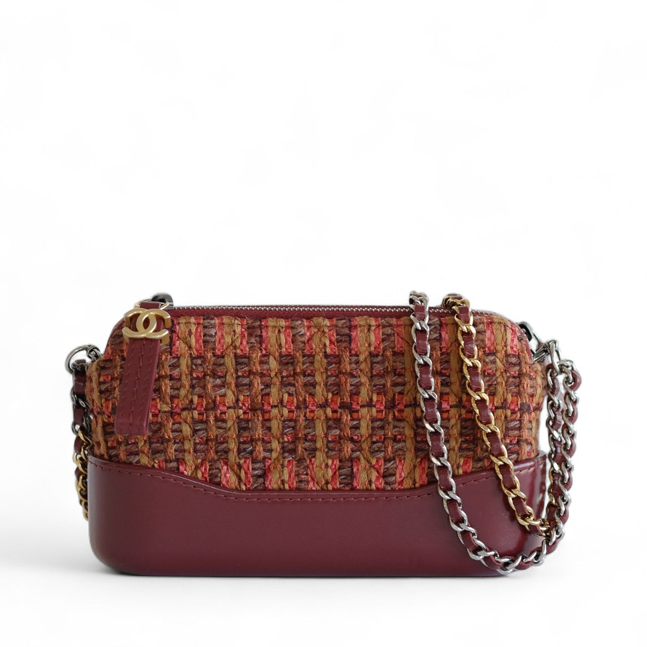 Chanel Gabrielle Tweed Burgundy Clutch with Chain