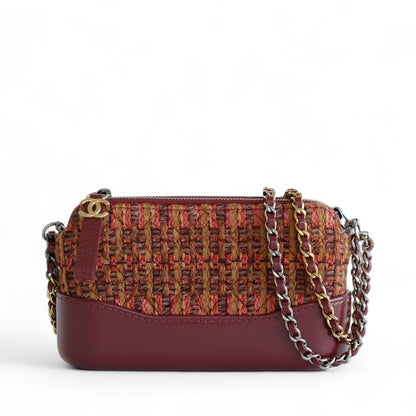 Chanel Gabrielle Tweed Burgundy Clutch with Chain