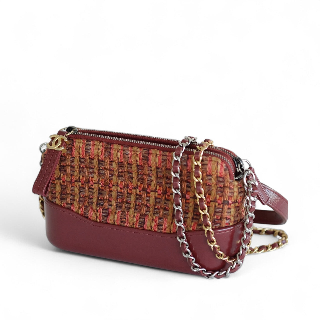 Chanel Gabrielle Tweed Burgundy Clutch with Chain