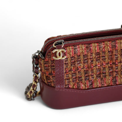 Chanel Gabrielle Tweed Burgundy Clutch with Chain