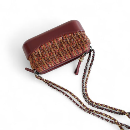 Chanel Gabrielle Tweed Burgundy Clutch with Chain