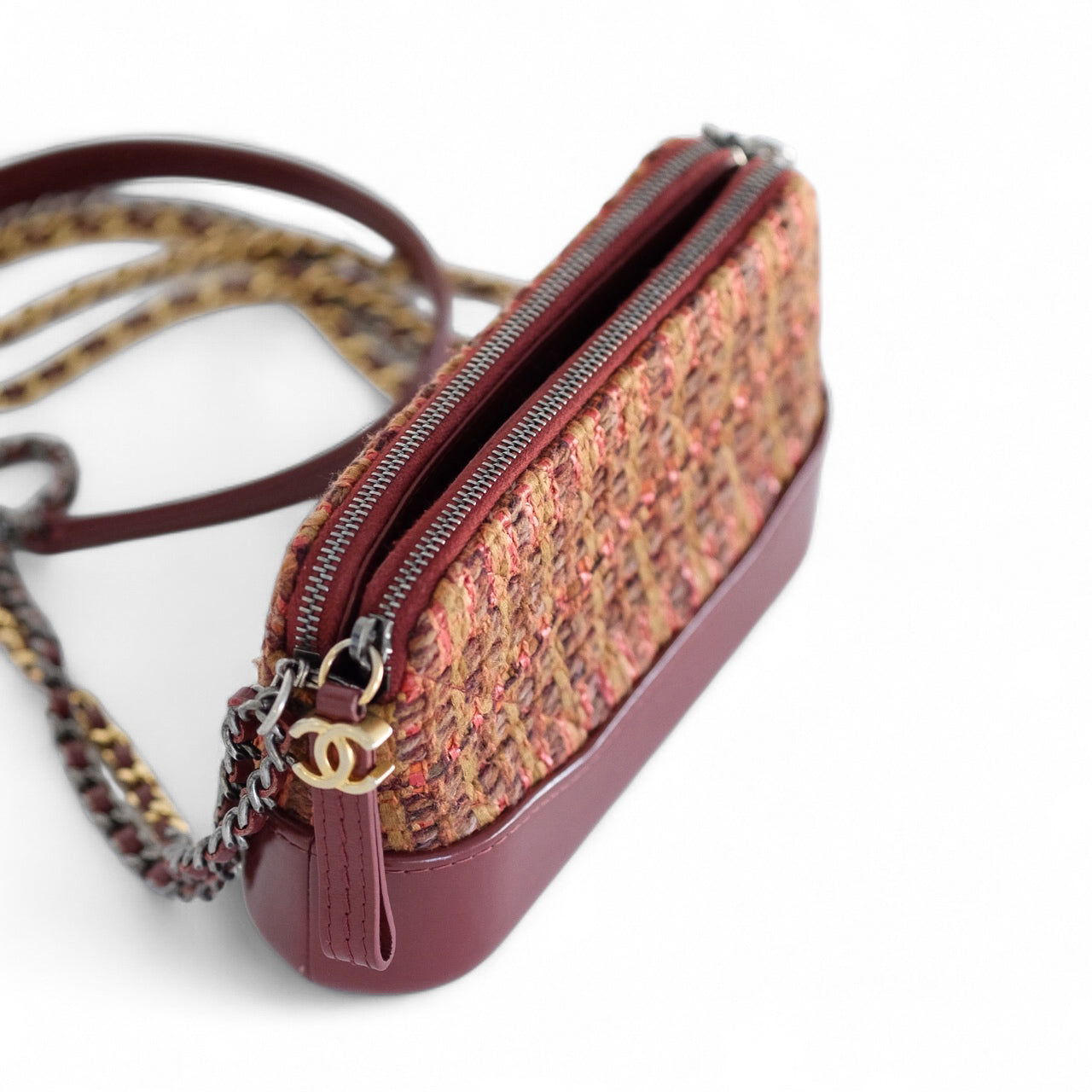 Chanel Gabrielle Tweed Burgundy Clutch with Chain