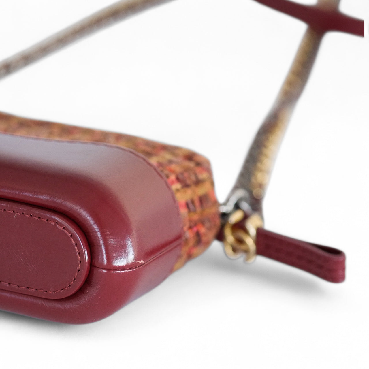 Chanel Gabrielle Tweed Burgundy Clutch with Chain