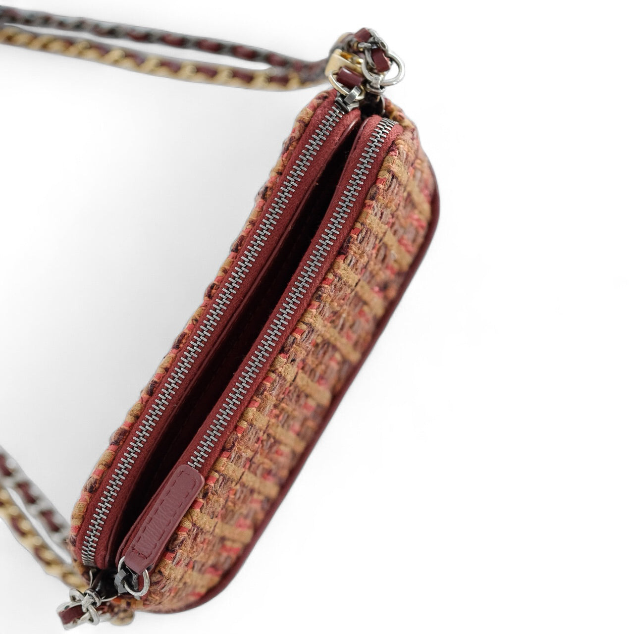 Chanel Gabrielle Tweed Burgundy Clutch with Chain