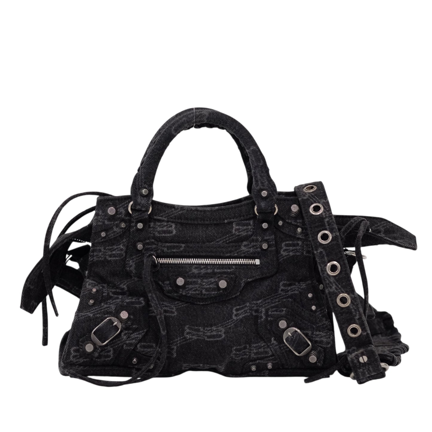 Balenciaga Denim Neo Cagole City XS Black Shoulder Bag