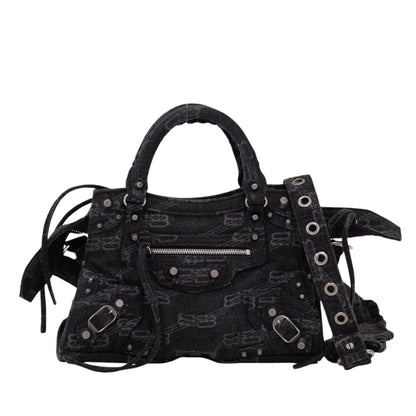 Balenciaga Denim Neo Cagole City XS Black Shoulder Bag