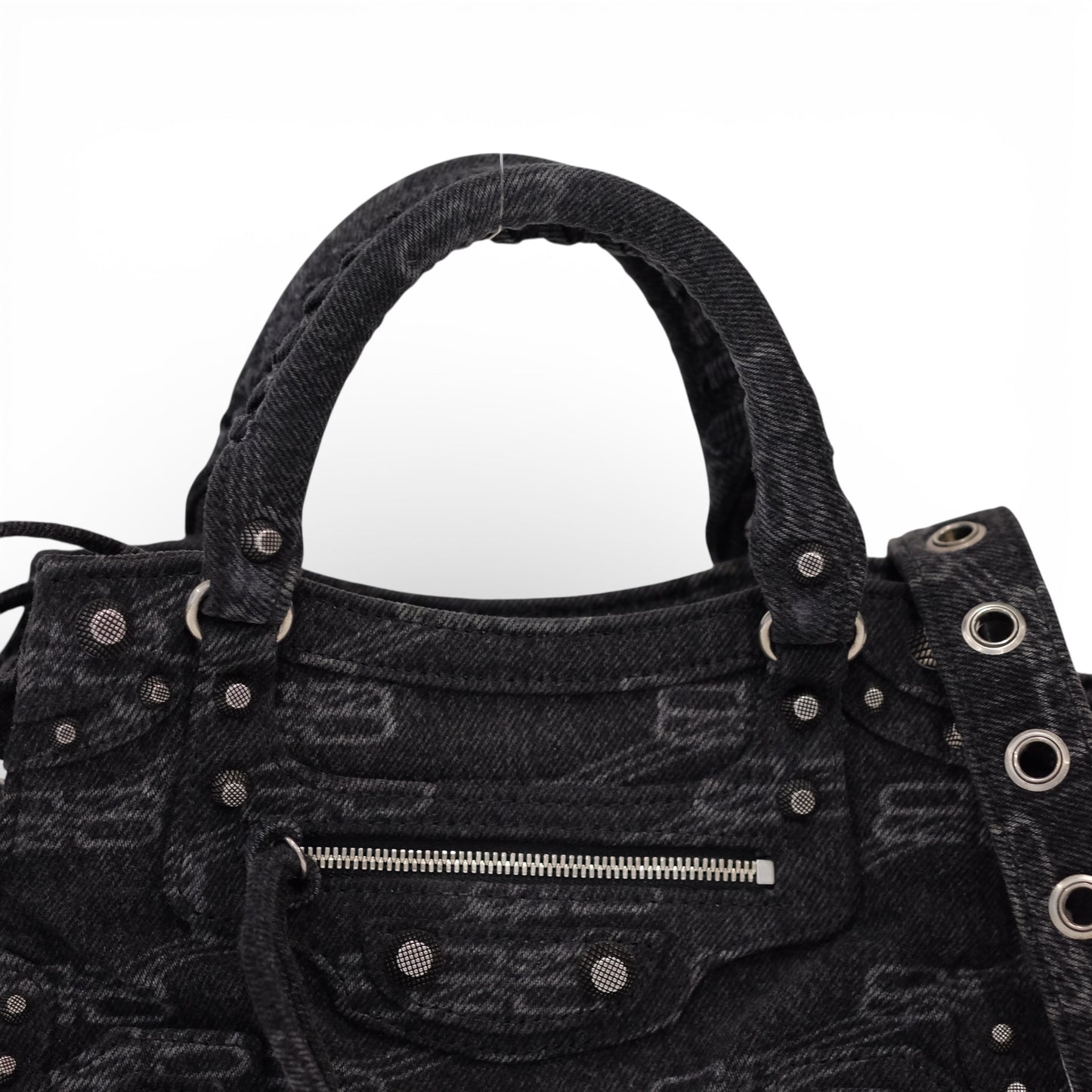 Balenciaga Denim Neo Cagole City XS Black Shoulder Bag