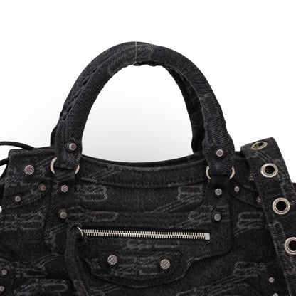 Balenciaga Denim Neo Cagole City XS Black Shoulder Bag