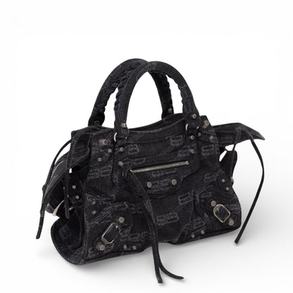 Balenciaga Denim Neo Cagole City XS Black Shoulder Bag