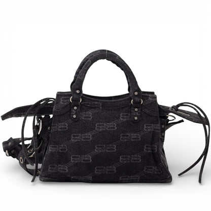 Balenciaga Denim Neo Cagole City XS Black Shoulder Bag