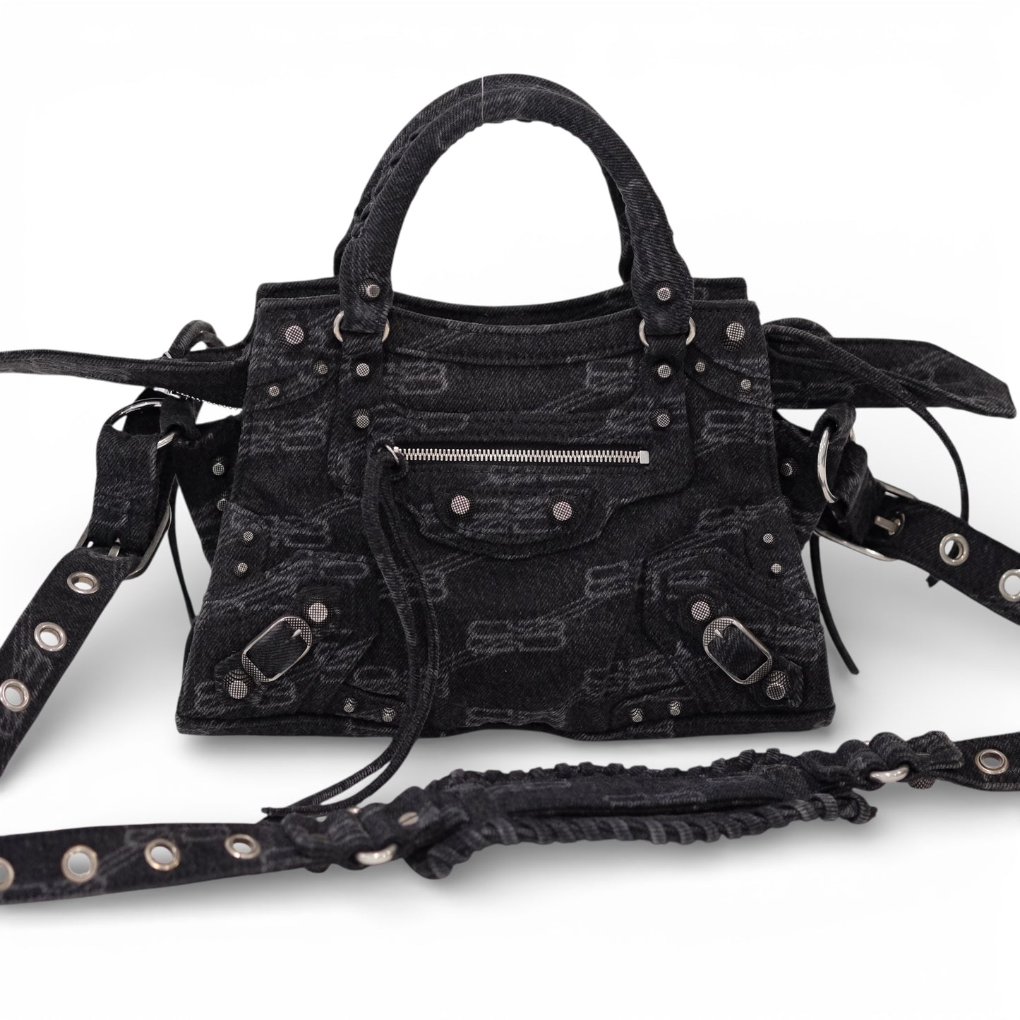 Balenciaga Denim Neo Cagole City XS Black Shoulder Bag
