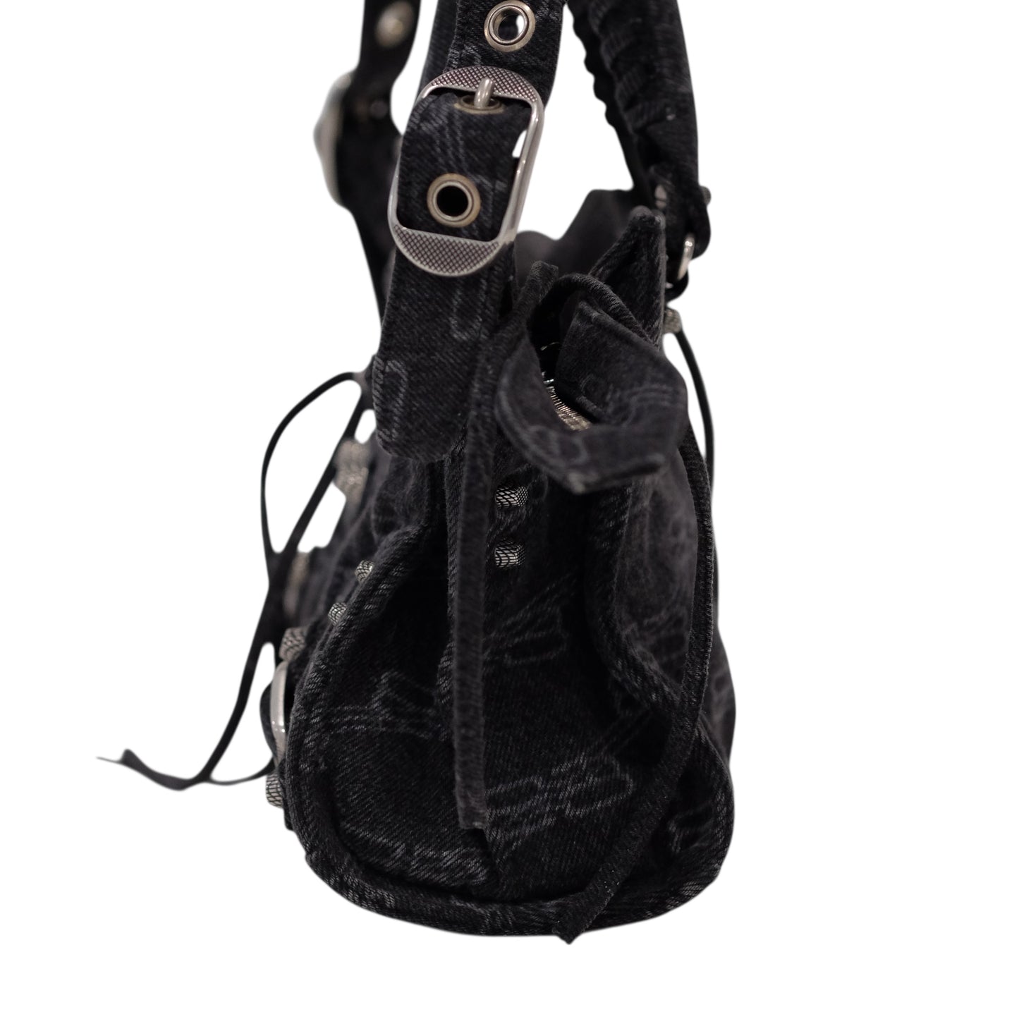 Balenciaga Denim Neo Cagole City XS Black Shoulder Bag