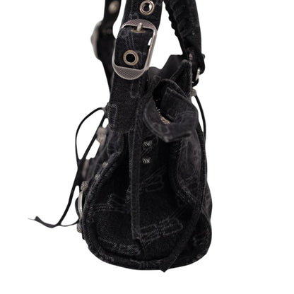 Balenciaga Denim Neo Cagole City XS Black Shoulder Bag