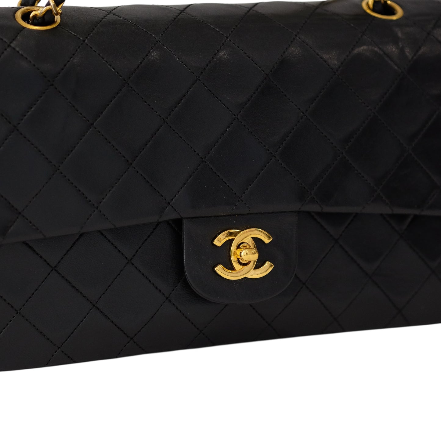 Chanel Vintage Black Lambskin Medium Classic Double Flap Bag